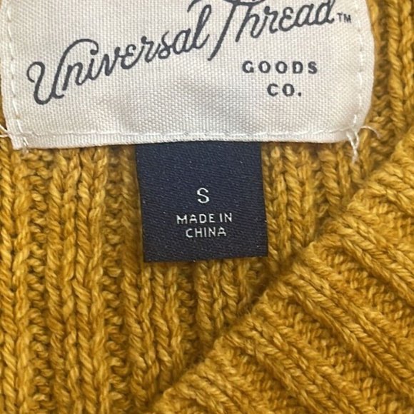 Universal Thread Women Pullover High Low Sweater Open Knit V Neck Mustard SZ S - Picture 6 of 8